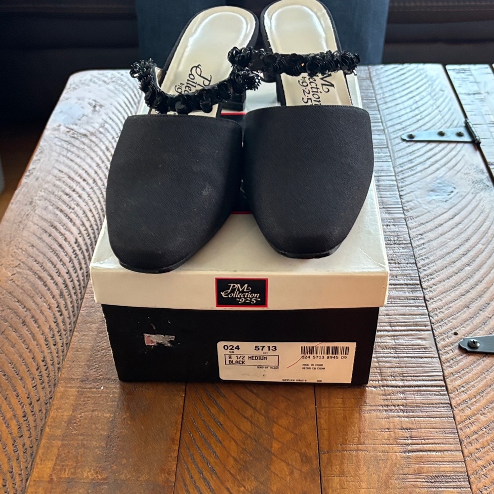JM Collection Black Mules with Embellished Strap